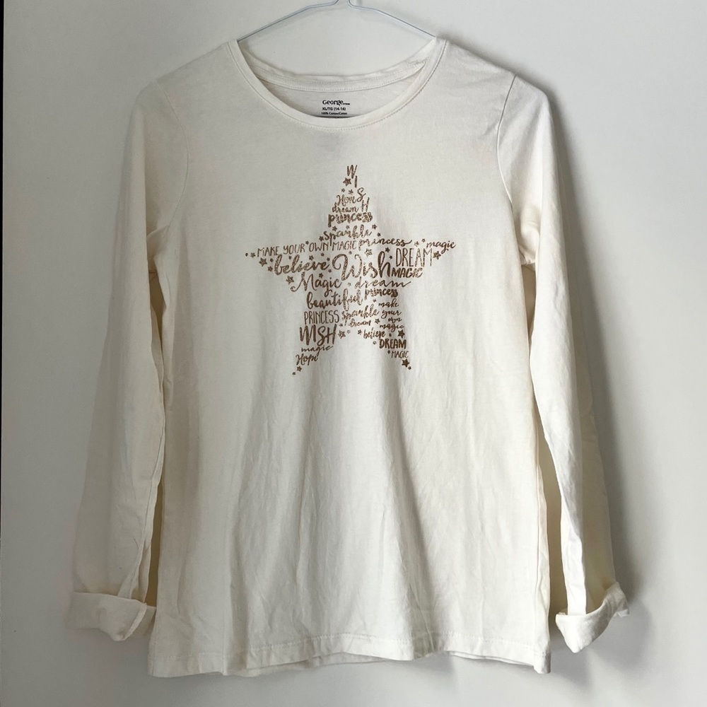 OFF WHITE & GOLD LONG SLEEVES GRAPHIC  TEE